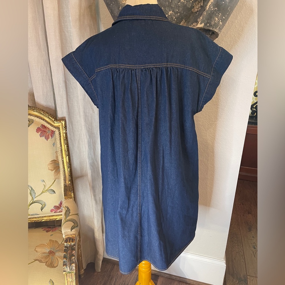 Entro Denim Button Collared Double Stiched Dress Medium NWT - Picture 4 of 12